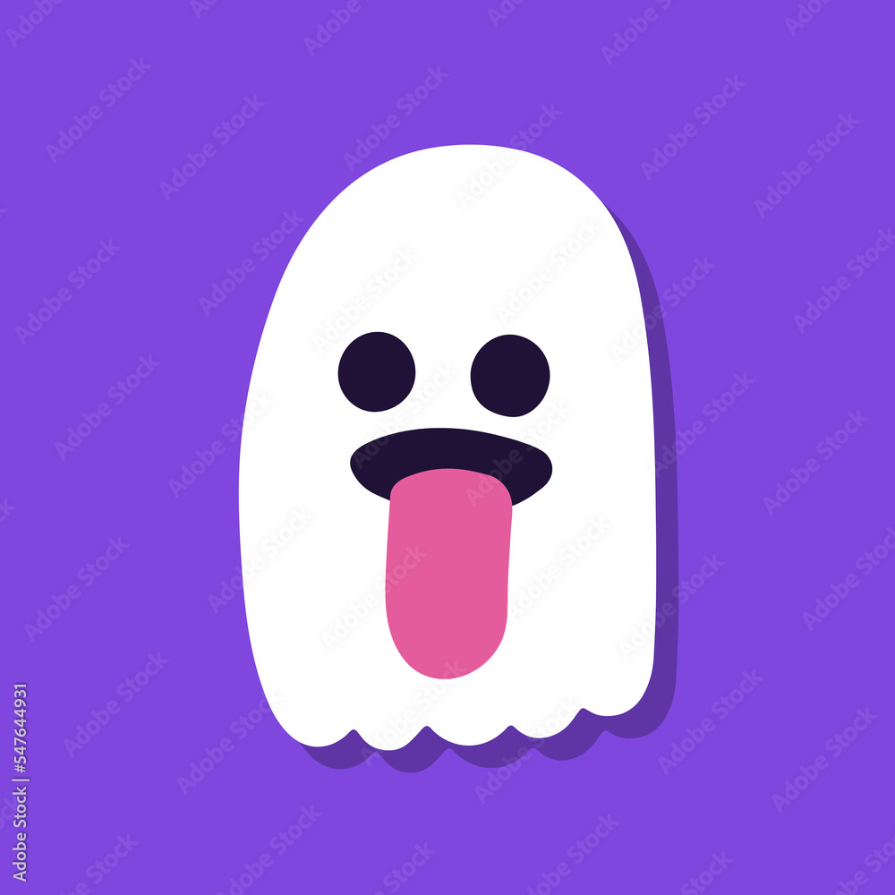 Obraz premium Cute cartoon ghost on purple background.