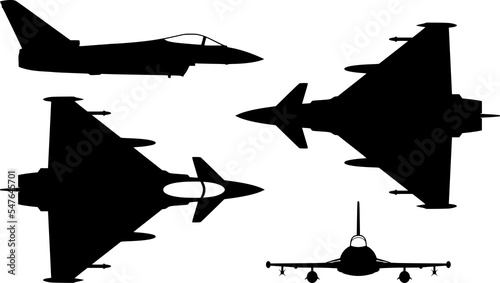 Illustration silhouette of the multirole aircraft Euro fighter isolated photo