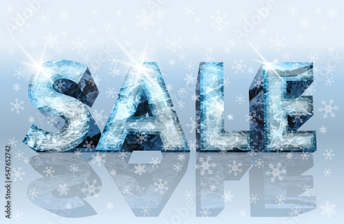 Winter Sale background, ice letters 3d, vector illustration