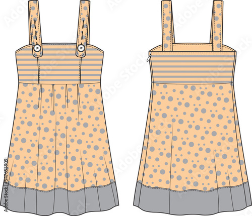GIRLS AND WOMEN WEAR DRESS FRONT AND BACK VECTOR SKETCH