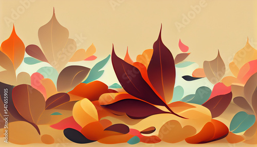 Abstraction. Fancy-shaped leaves of yellow, brown color on a light beige background.