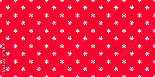 Seamless pattern with white snowflakes on a red background. Christmas texture. Design mockup. Holiday concept. Poster wallpaper. Festive banner. Paper template for print. New year greeting card. Art