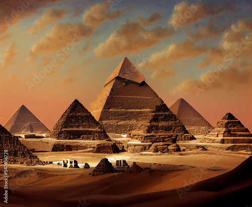 Egyptian pyramids in the desert. Treasures of Africa.