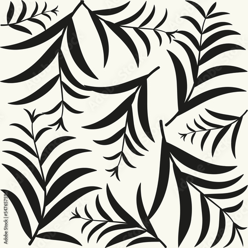 Spring leaves vector pattern, black leaves vector pattern, black and white seamless floral, leaves pattern design 
