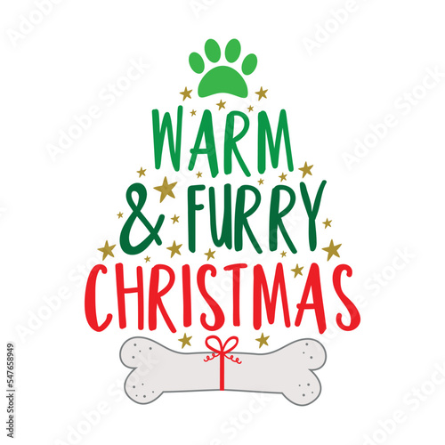 Warm and furry Christmas - greeting with paw print and dog bone. Good for greeting card, poster, label, T shirt print, and other gifts design.