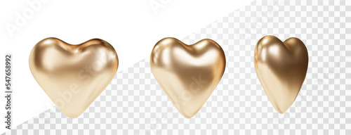 Realistic Gold heart isolated. 3d Golden glittering heart shape vector object forValentine's day. Love concept