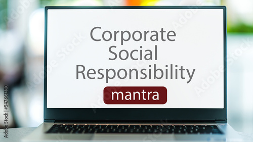 Laptop displaying the catchword: corporate social responsibility