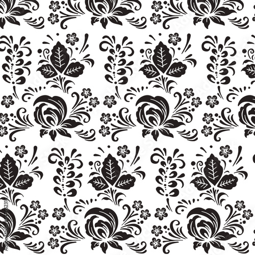 Seamless ethnic pattern silhouettes of flowers  fabric  wallpaper  vector