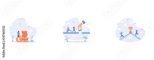 Bitcoin hodl, Connect the bridge to help and support team to success, Business competition, set flat vector modern illustration