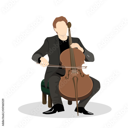 Vector illustration of a male cellist performing cello