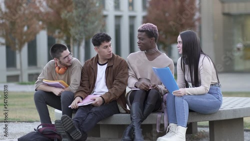 Diverse Ethnic Group Enjoying a Campus Reunion on a Bench