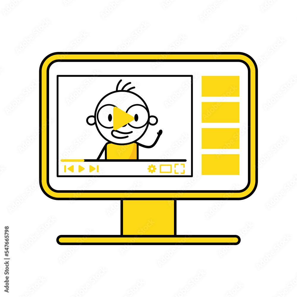 Man blogger recording media content on computer screen. Content production for social media. Bloggers concept. Vector stock illustration Man blogger recording media content on computer screen. Content production for social media. Bloggers concept. Vector stock illustration