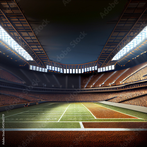 American Football field illuminated by stadium lights