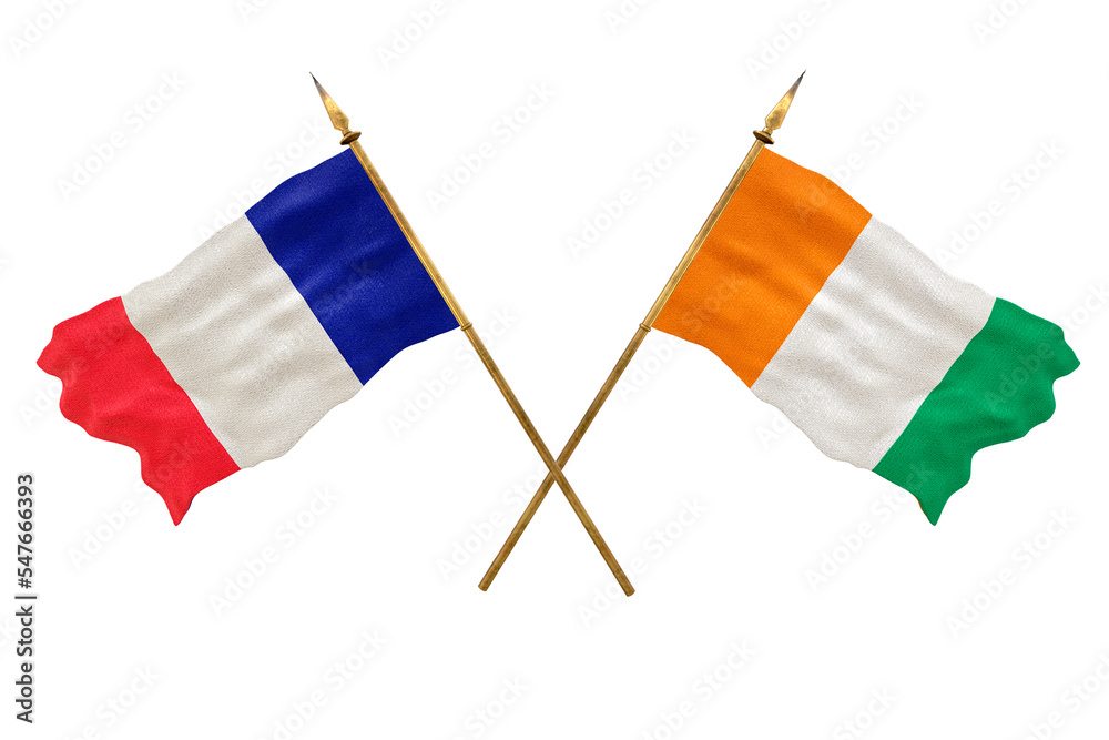 Background for designers. National Day. 3D model National flags of People's Republic of France and Côte d'Ivoire Background for designers. National Day. 3D model National flags of People's Republic of France and Côte d'Ivoire