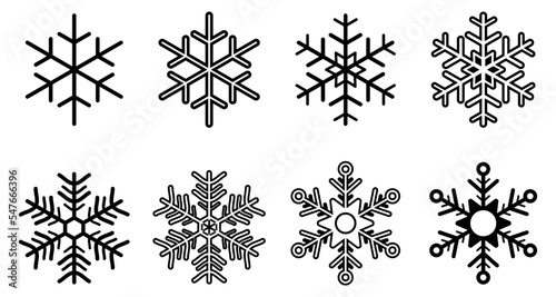 Snowflakes icon set for presentation, logo, tattoo and web design.