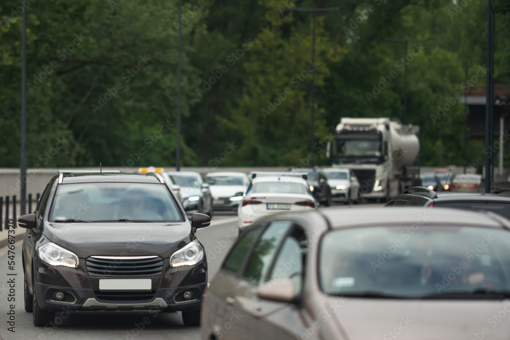 Fototapeta premium View of highway with road traffic on summer day