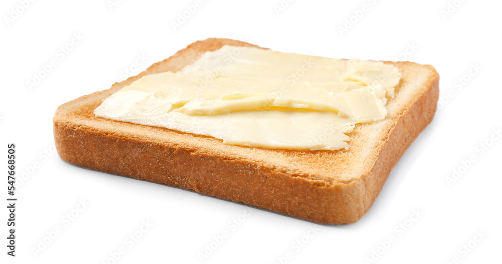 Delicious crispy toast with butter isolated on white