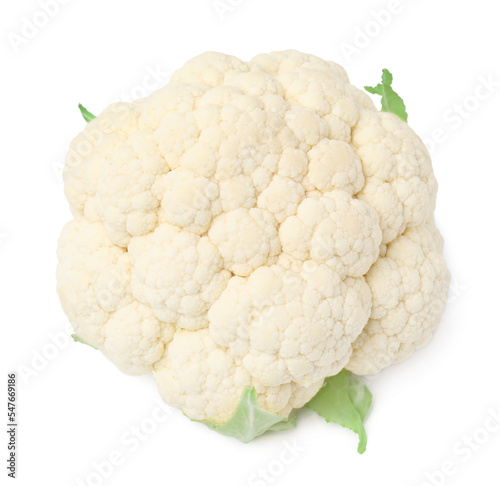 Cuadro en lienzo Whole fresh raw cauliflower isolated on white, top view