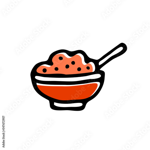 A simple icon of a plate of porridge. Delicious and healthy food. Nutritious breakfast. Vector art illustration isolated on white background. Hand drawn outline