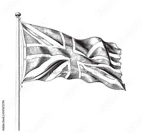 British flag abstract sketch hand drawn engraved style Vector illustration.