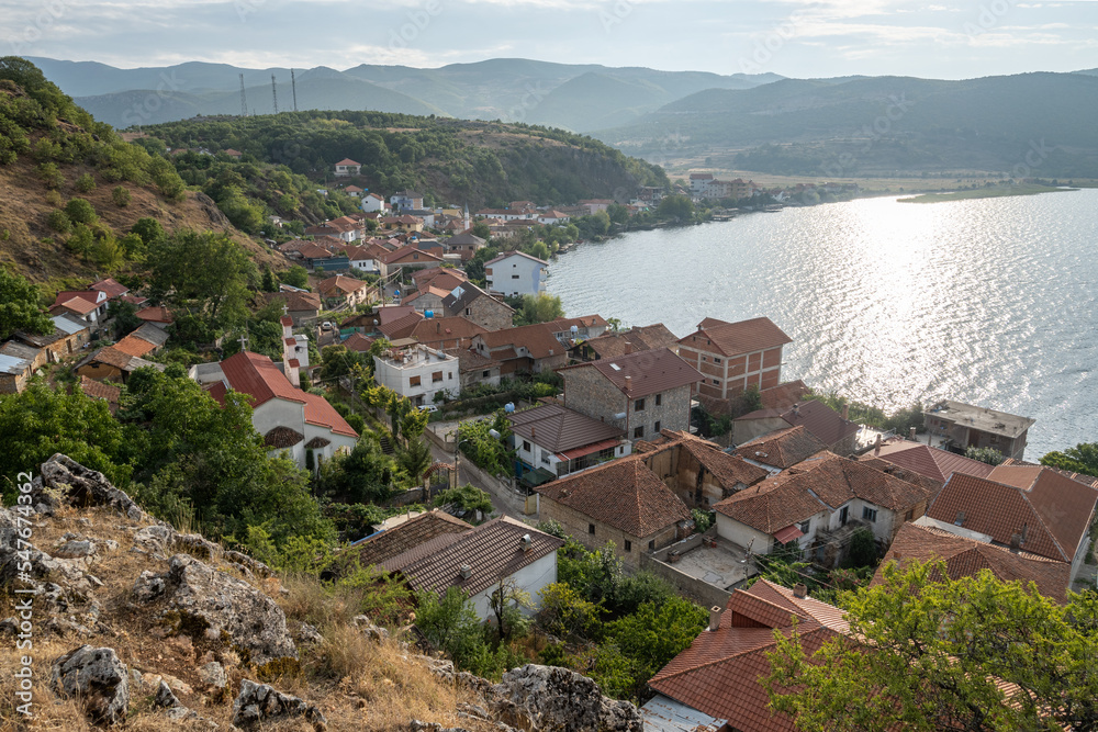 Top view on Lin village and Lake Ohrid, Korçë county, Albania