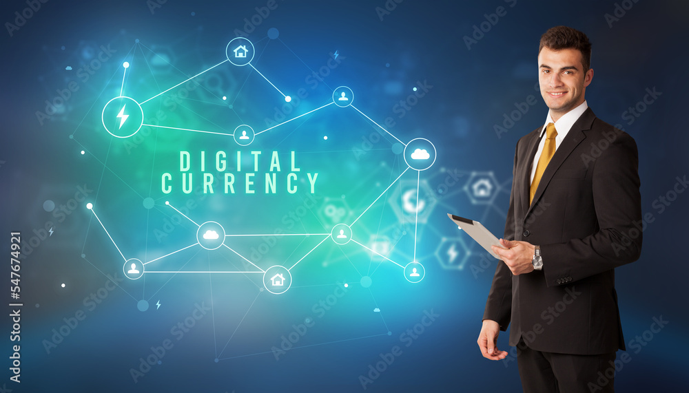 Businessman thinking about technology concept