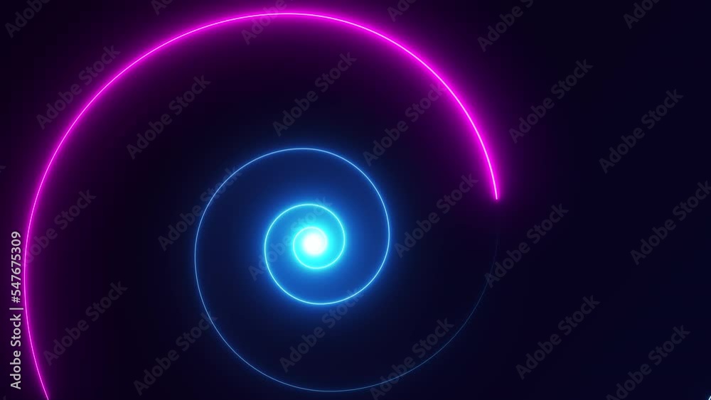 Bright neon glow spiral lines animation on black background. Seamless loop 4K footage Bright neon glow spiral lines animation on black background. Seamless loop 4K footage