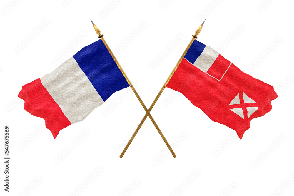 Background for designers. National Day. 3D model National flags of People's Republic of France and Wallis and futuna Background for designers. National Day. 3D model National flags of People's Republic of France and Wallis and futuna