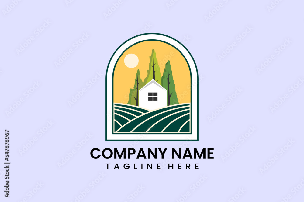 Flat farmhouse farm village logo template design icon logotype vector art illustration