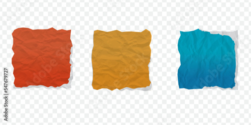 Set of colorful crumbled note papers on the transparent background