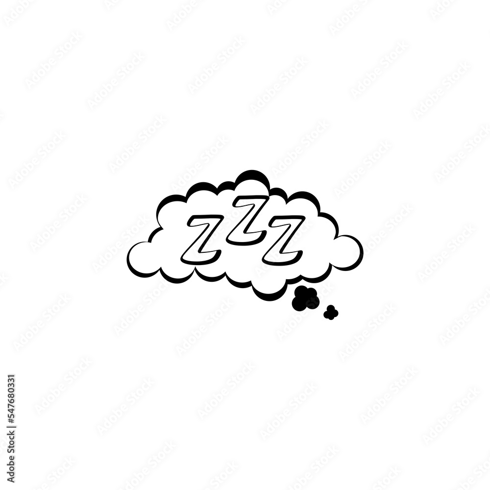 Sleeping, zzz or slumber in thought bubble isolated on white background Sleeping, zzz or slumber in thought bubble isolated on white background