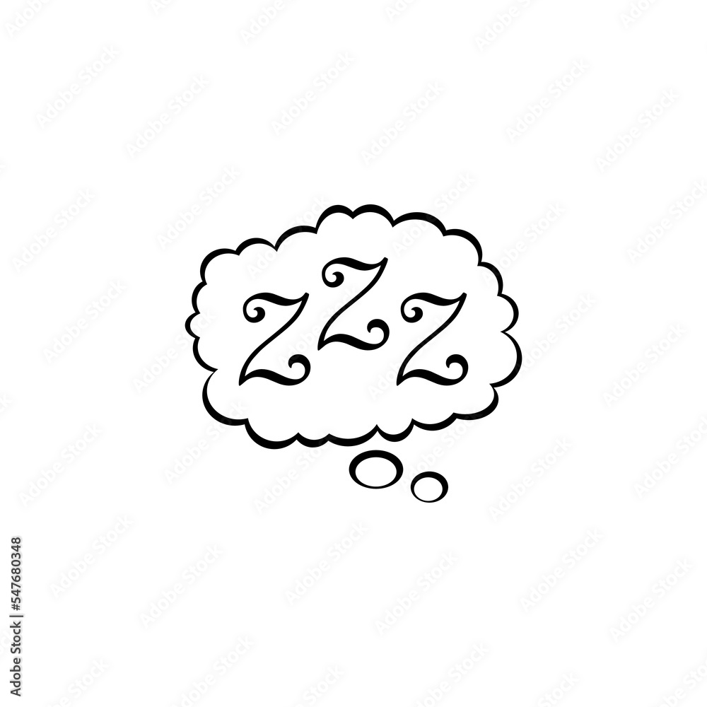Sleeping, zzz or slumber in thought bubble isolated on white background Sleeping, zzz or slumber in thought bubble isolated on white background