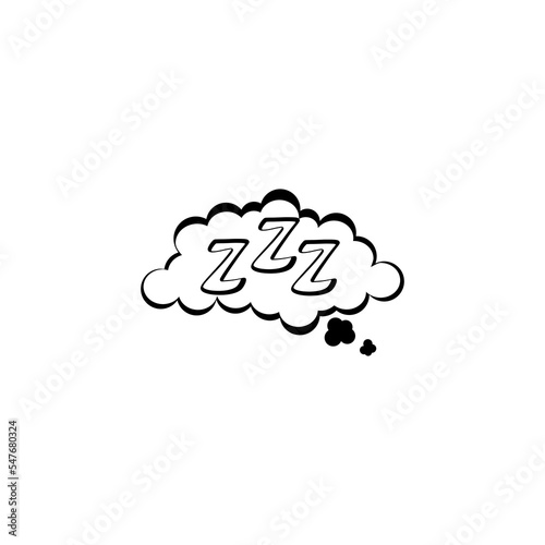 Sleeping, zzz or slumber in thought bubble isolated on white background