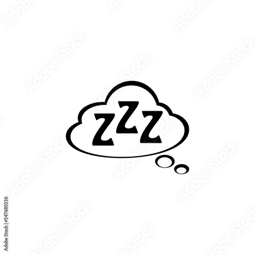 Sleeping, zzz or slumber in thought bubble isolated on white background