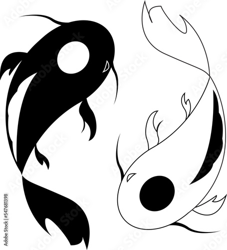Vector yin yang fishes on isolated white background