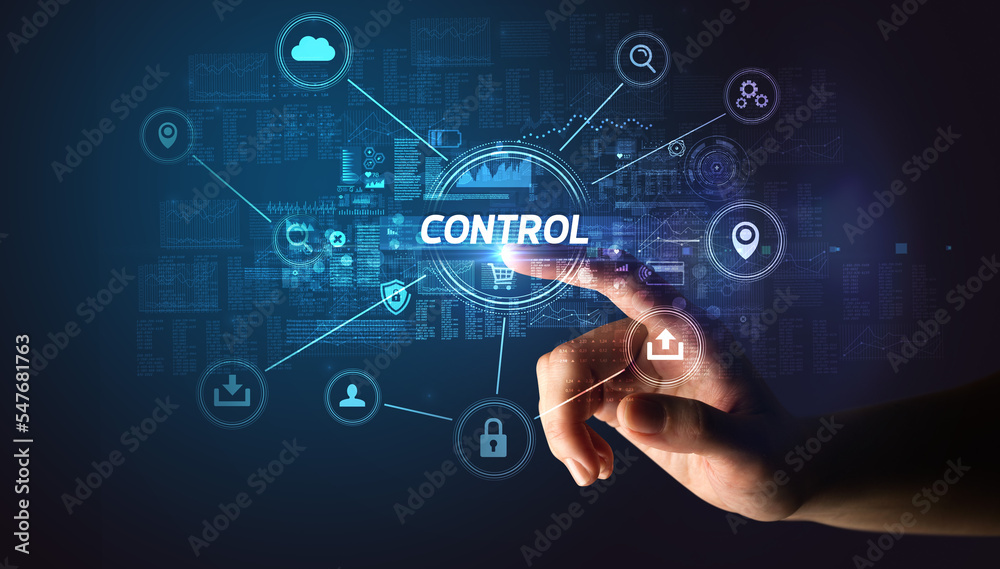 Hand touching cybersecurity button concept Hand touching cybersecurity button concept
