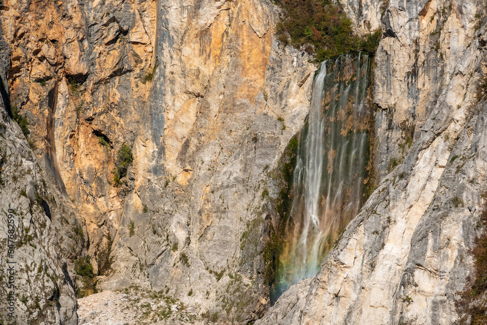 Iconic Boka waterfall in the Soca valley in the Julian Alps