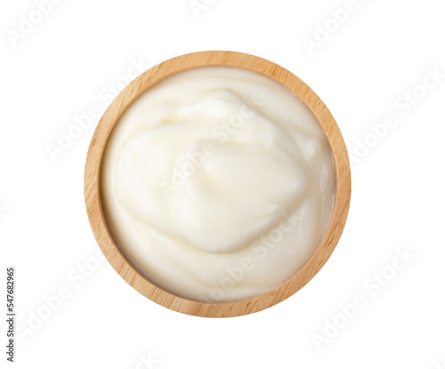Yoghurt in wood bowl on transparent png