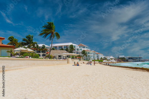 Sandy beach on a sunny day with hotels in Playa del Carmen, Mexico © Eagle2308