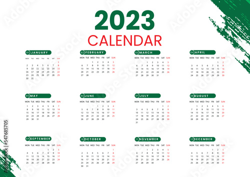 green Color background Stylish geometric 2023 new year calendar template design