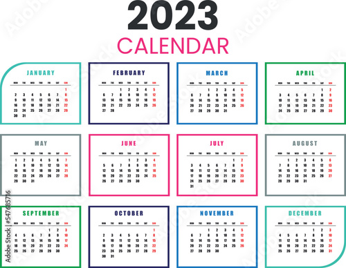 Paper calendar icons Modern style 2023 new year design in ribbon style