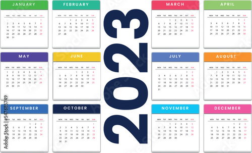 Modern style 2023 new year design in ribbon style Paper calendar icons