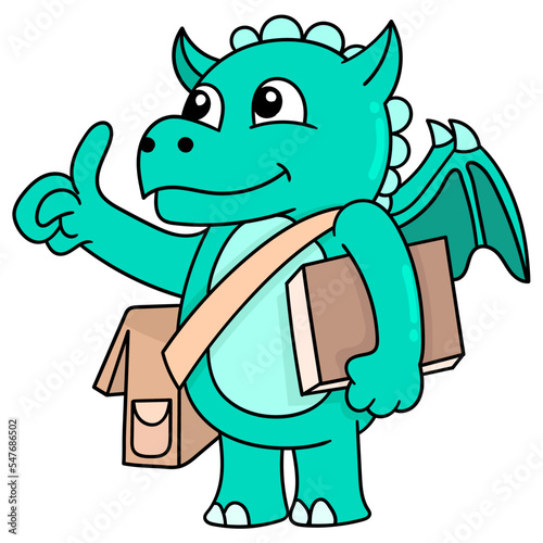 Cute schoolboy dinosaur cartoon character isolated on the white background