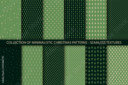 Set of vector seamless patterns with simple christmas elements. Good for wrapping paper texture, posters, winter greeting cards, fashion design print texture.