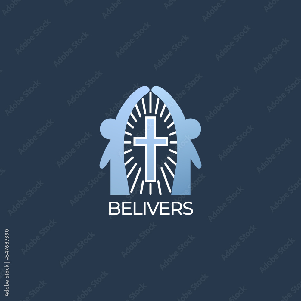 Obraz premium Religious community logo with christian cross for branding, family forming symbol of church
