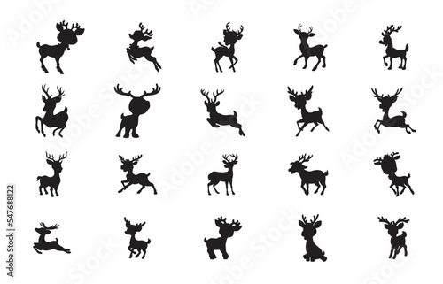Deer silhouette collection vector illustration wild animals set isolated on white background cute animal family silhouette set coloring book for kids © soft flora