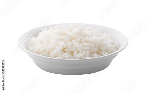 Cooked Jasmin rice in white plate on transparent png