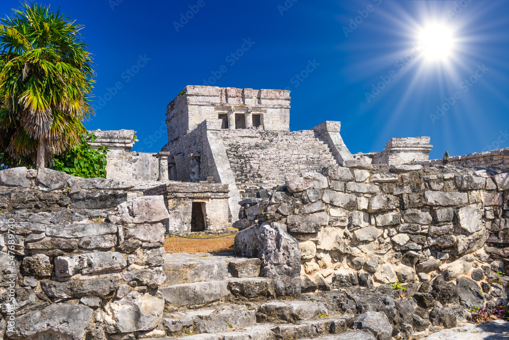 The castle, Mayan Ruins in Tulum, Riviera Maya, Yucatan, Caribbean Sea Mexico