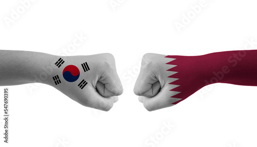 Qatar VS south korea hand flag Man hands patterned football world cup