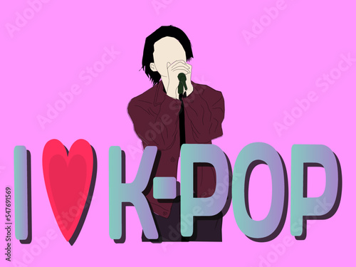 Fényképezés Korean idol background on stage hand drawn i love Kpop